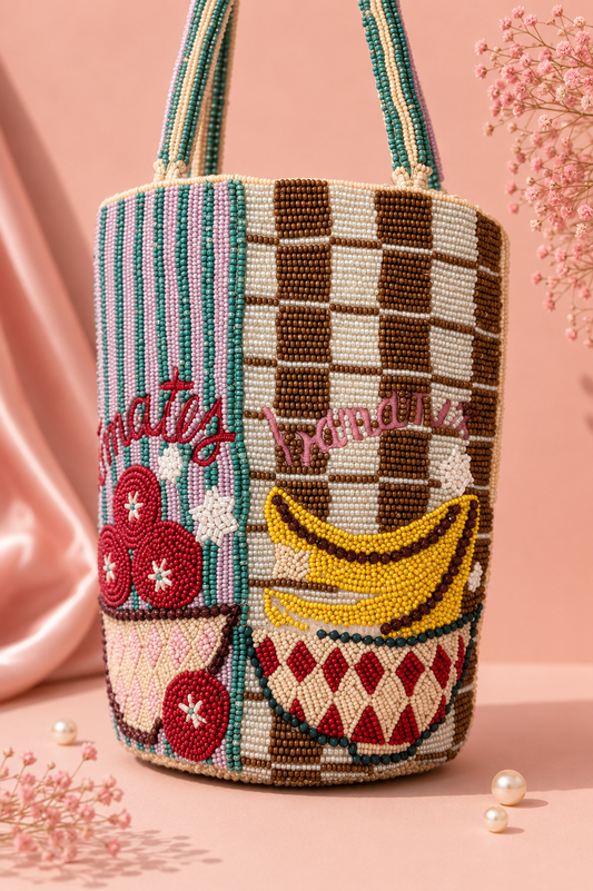 Fruit Market Beaded Tote Bag | Handmade Luxury Grocery-Inspired Shoulder Bag — Zohricanada