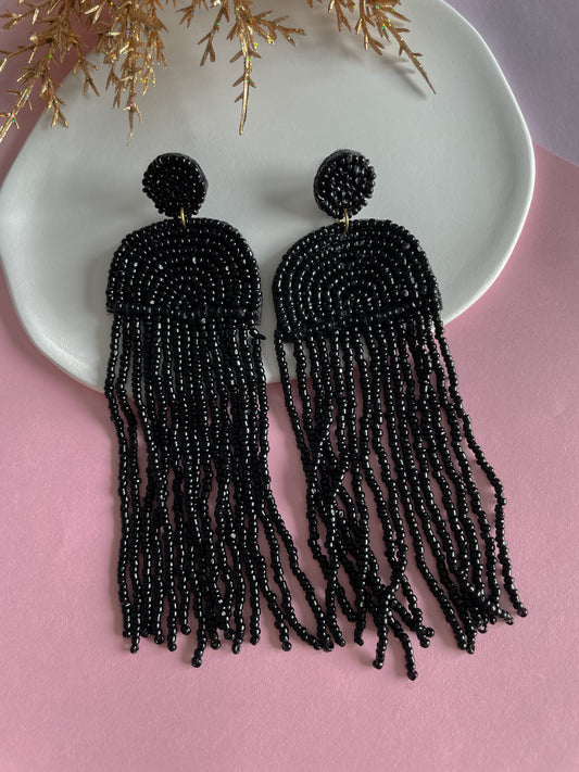 Black Tassel Long Earrings