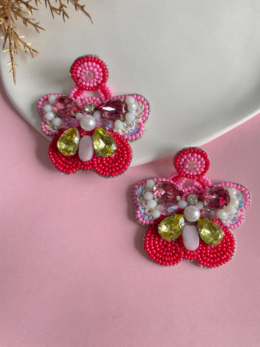 Pink and White Sunshine Butterfly Earrings