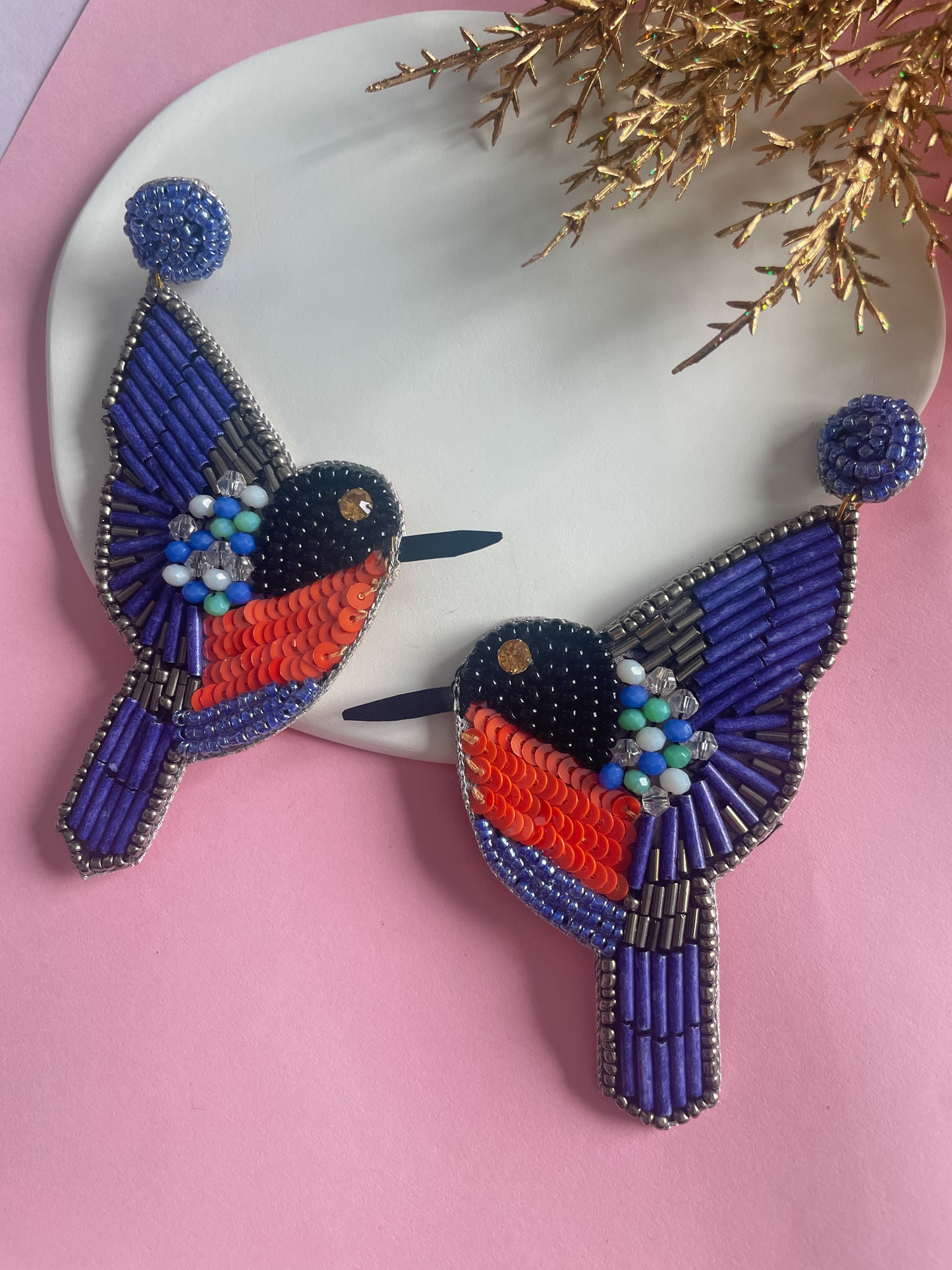 Blue Black Birdie Earrings