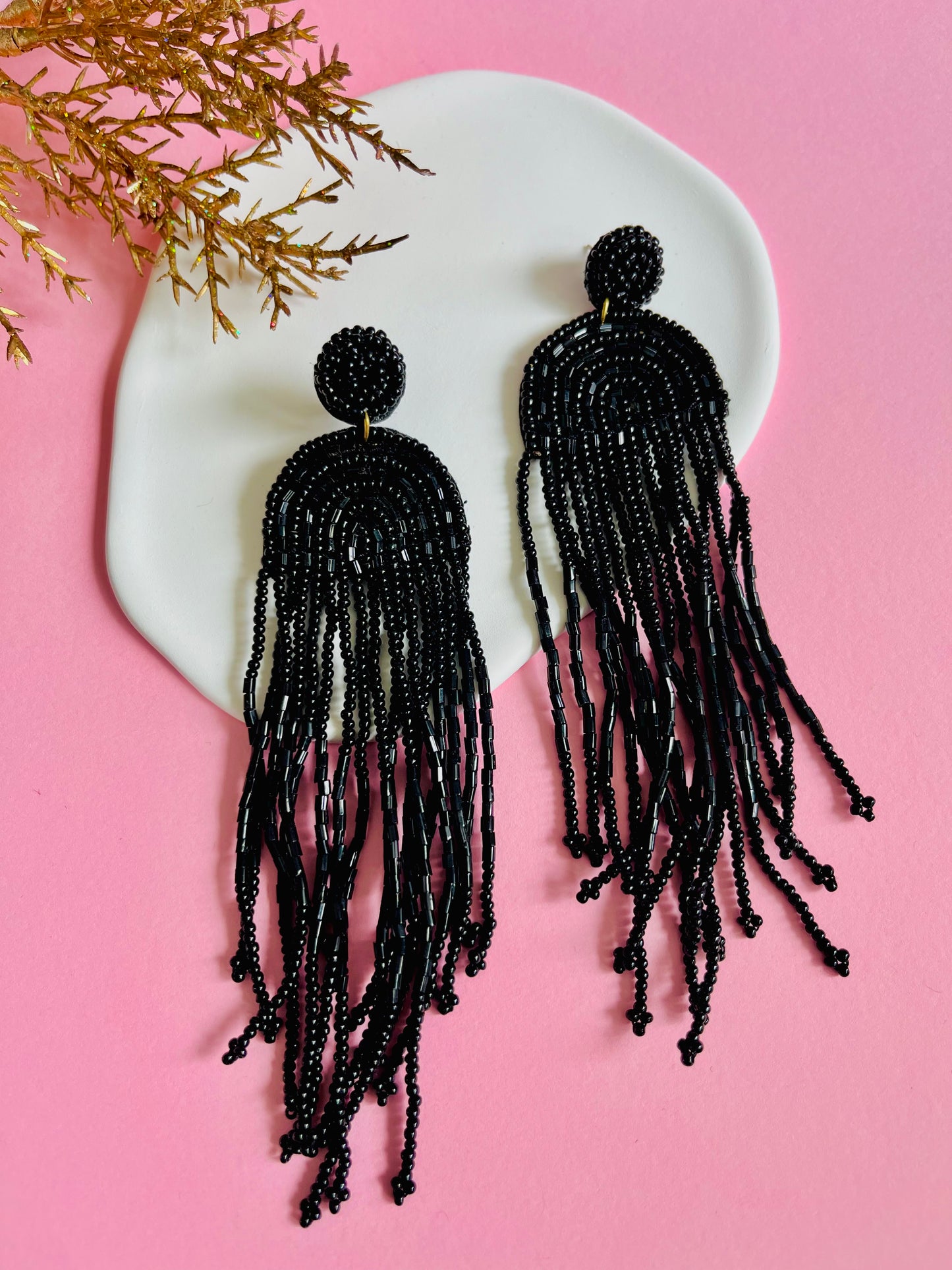 Black Pipe Beaded Earrings