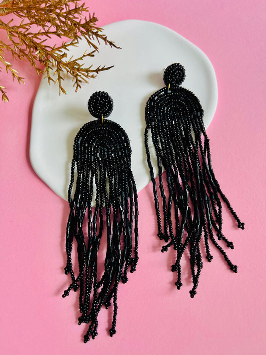 Black Pipe Beaded Earrings