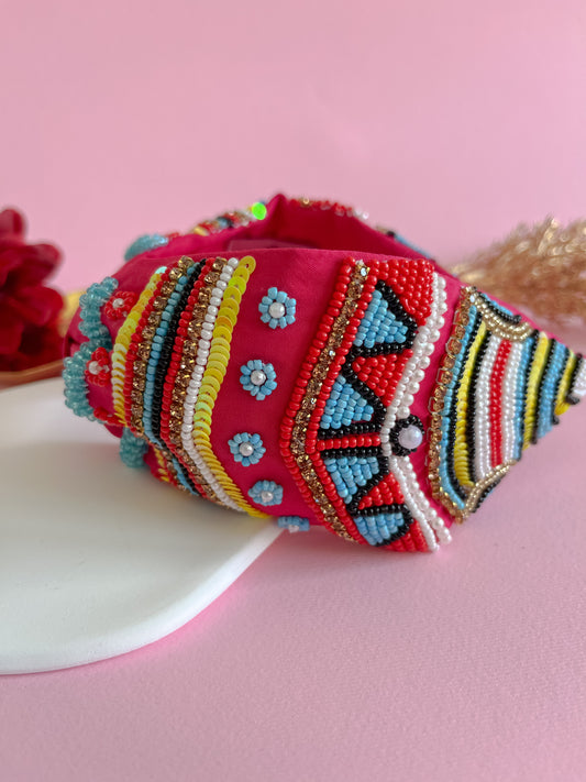 Hot Pink Evil Eye Embroidery Headband