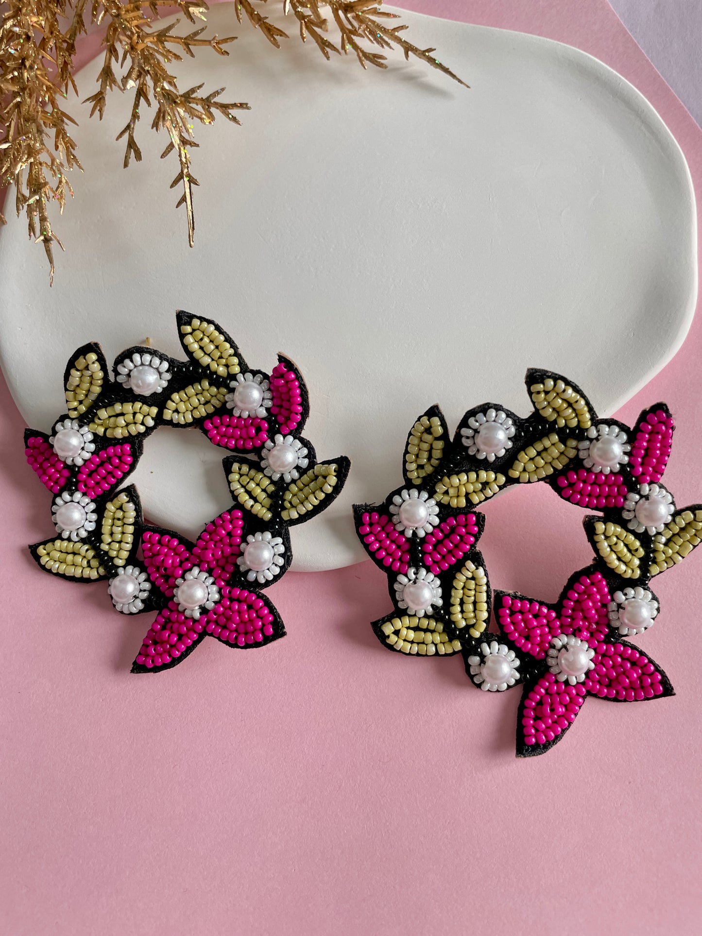 Blush Black and Pink Flower Earrings