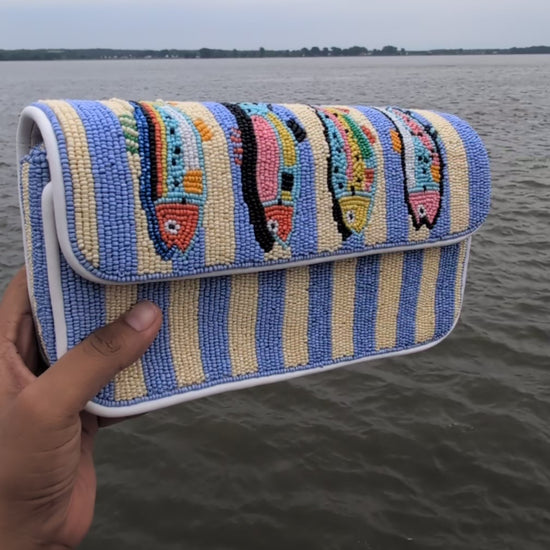 Pre-order Now| Handmade Sardines Beaded Shoulder Bag | Coastal Statement Purse — Zohricanada