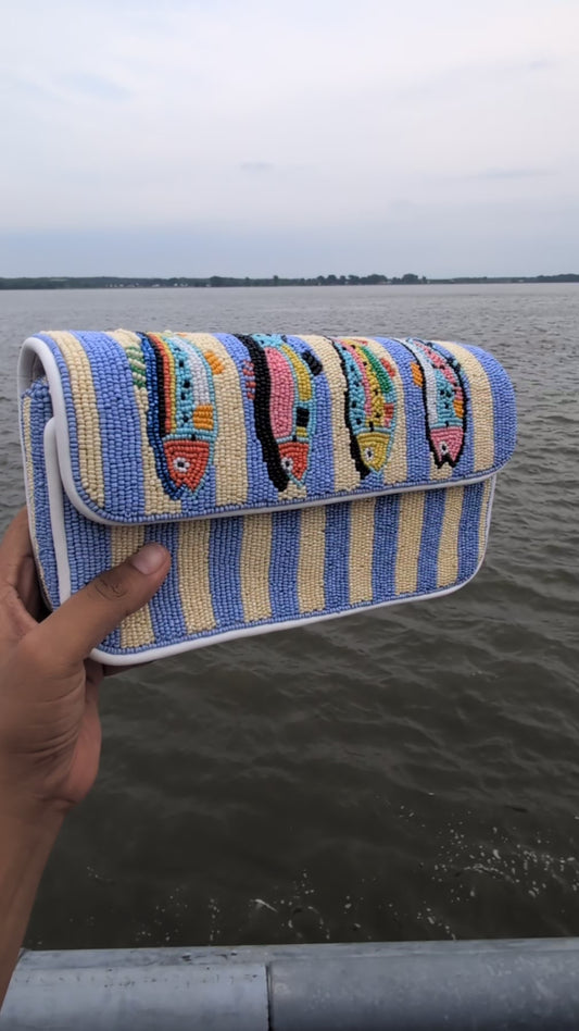 Handmade Sardines Beaded Shoulder Bag | Coastal Statement Purse — Zohricanada
