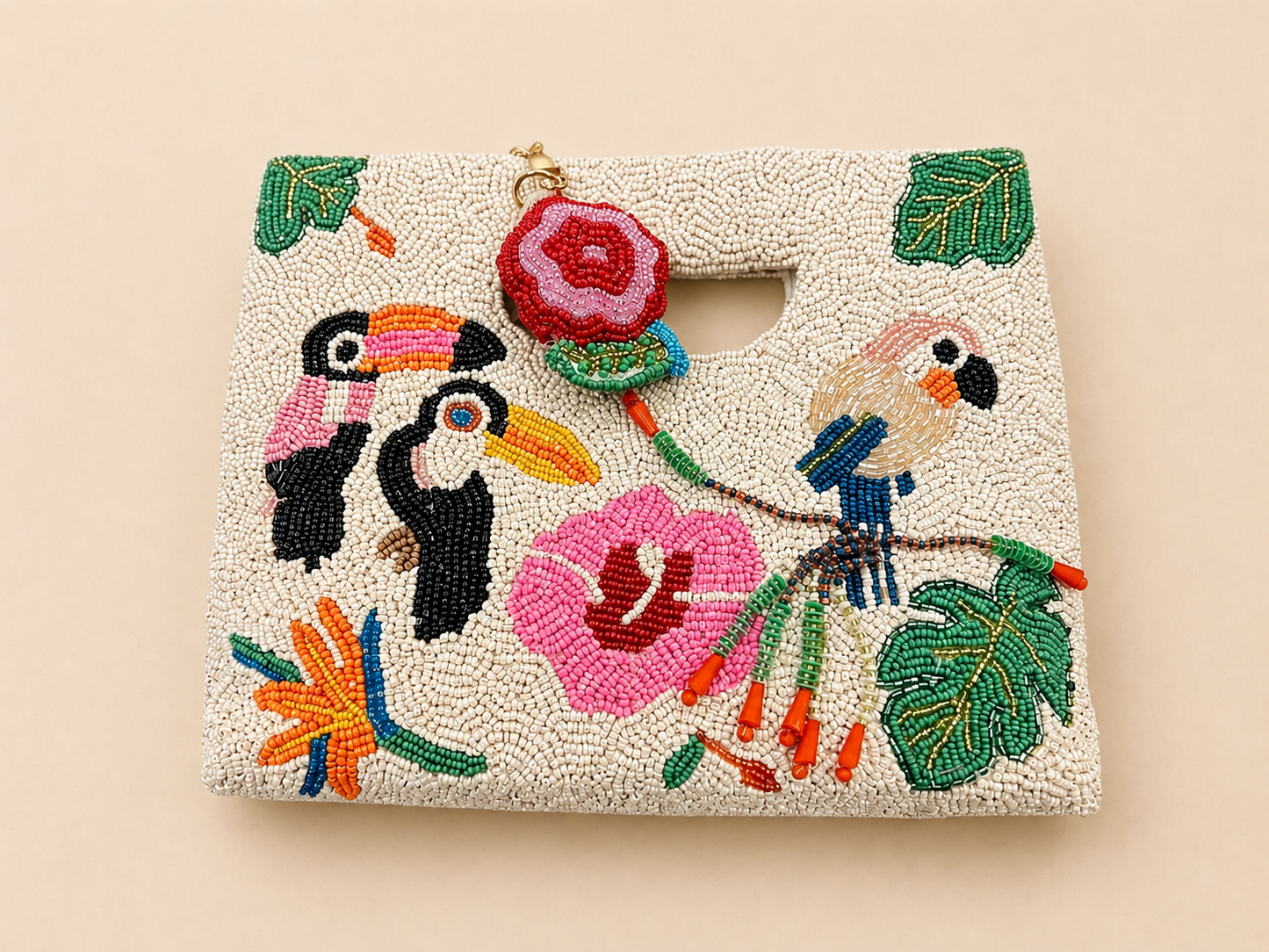 Tropical Toucan Hand-Beaded Clutch Bag | Colorful Statement Handbag — Zohricanada