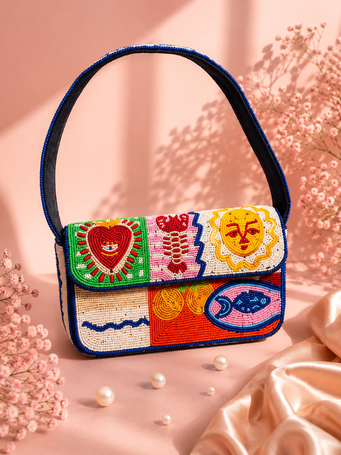 Mediterranean Evil Eye Beaded Shoulder Bag | Handmade Luxury Statement Handbag — Zohricanada