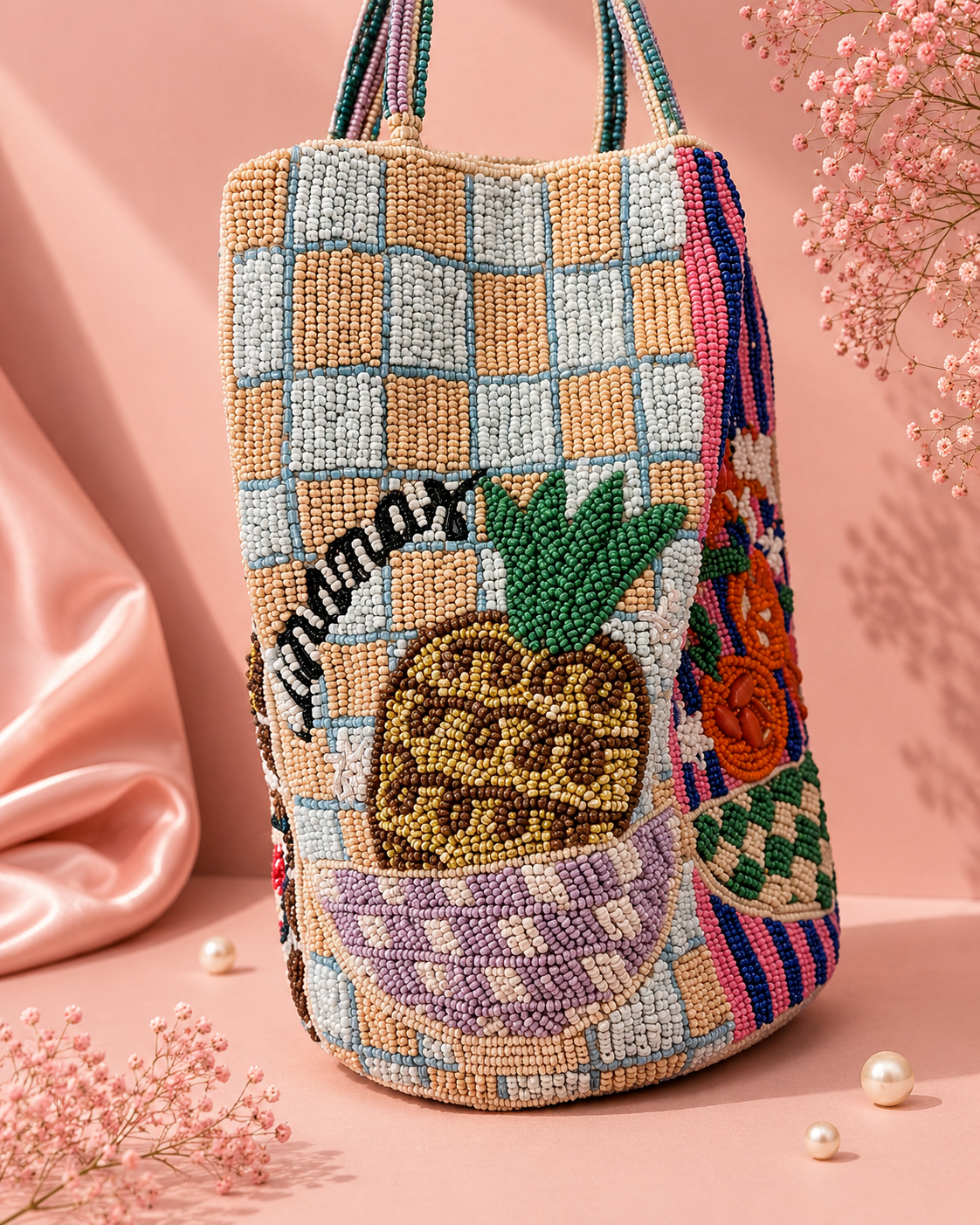 Fruit Market Beaded Tote Bag | Handmade Luxury Grocery-Inspired Shoulder Bag — Zohricanada
