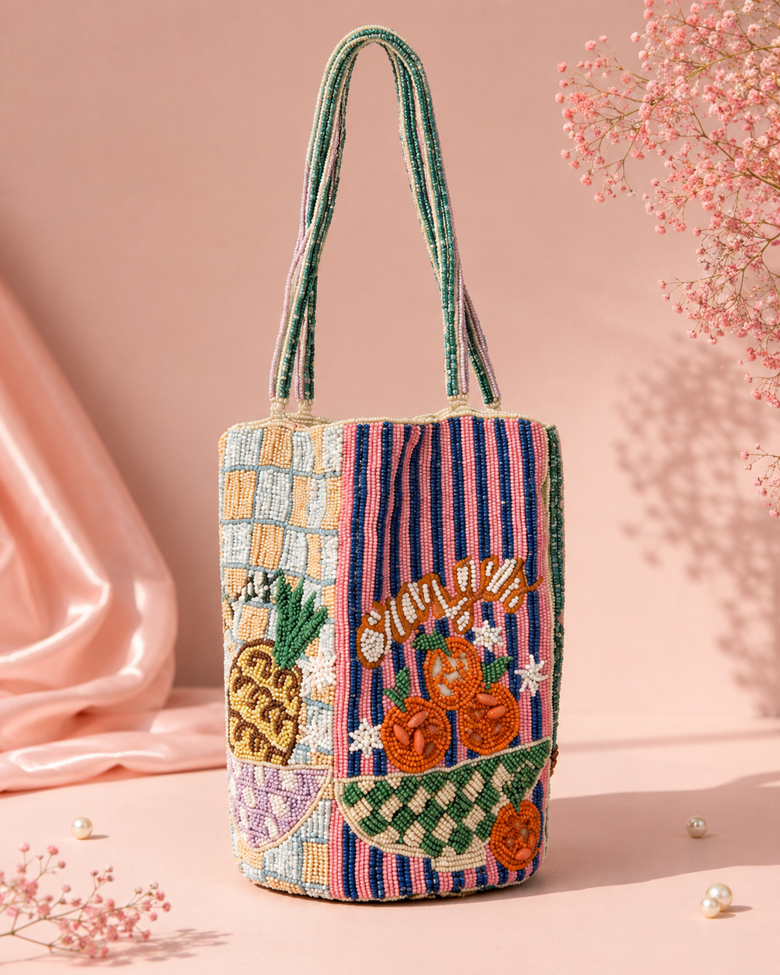 Fruit Market Beaded Tote Bag | Handmade Luxury Grocery-Inspired Shoulder Bag — Zohricanada