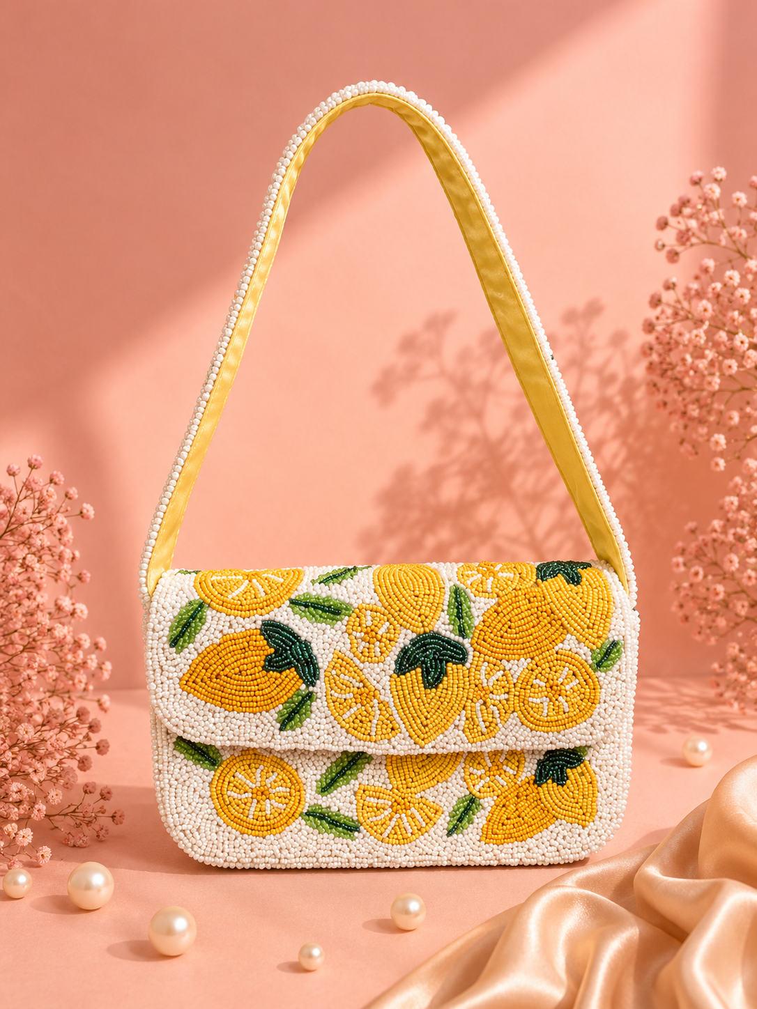 Handmade Lemon Beaded Shoulder Bag | Luxury Fruit Beaded Purse for Women — Zohricanada