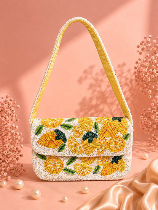 Handmade Lemon Beaded Shoulder Bag | Luxury Fruit Beaded Purse for Women — Zohricanada