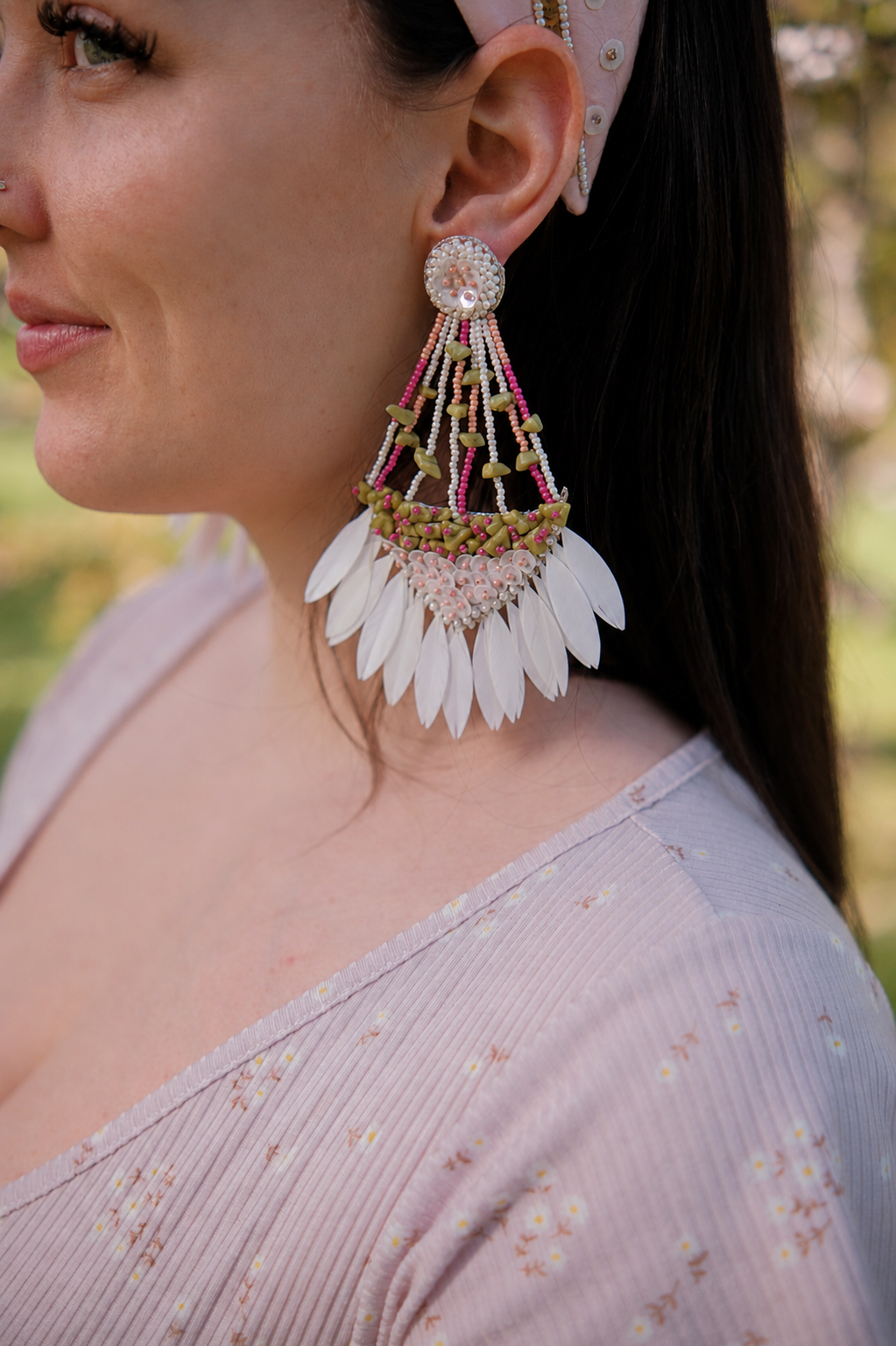 Bridal earring white feather earrings 